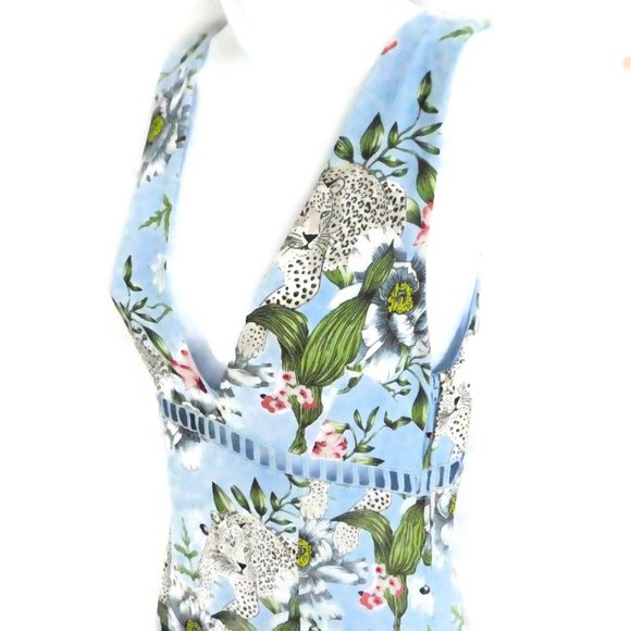 H M Dress Fit Flare V Cheetah Floral Blue Mini S - Picture 3 of 10